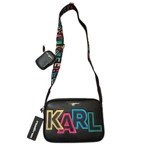 Karl‎ Lagerfeld Paris Maybelle Crossbody Purse Double Zipper Black With Mini Bag